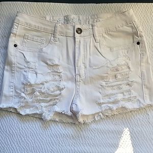 Machine Distressed White Shorts